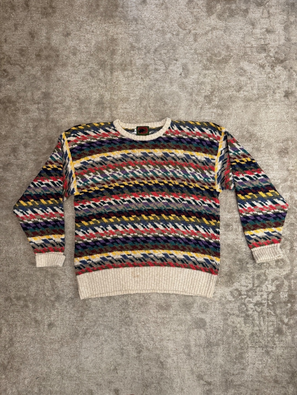 Vintage Boston Traders Sweater M Linen Cotton Fair Isle Multicolor 90s Knit